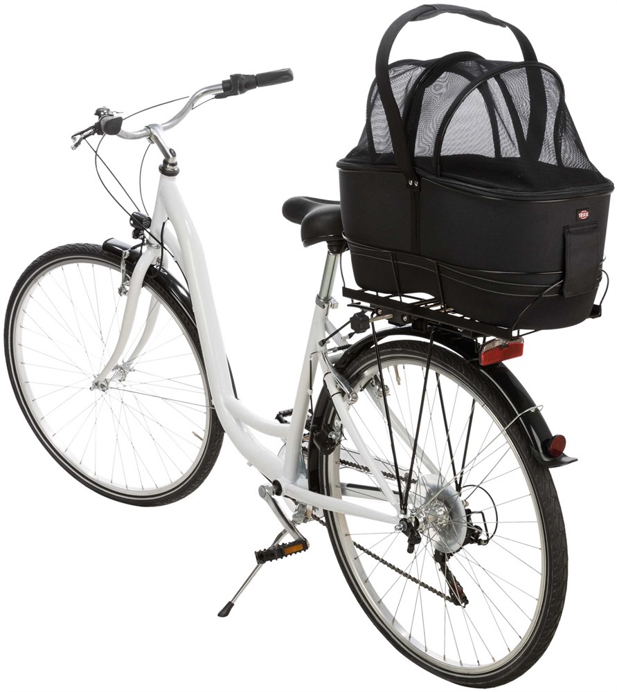 Trixie Cykelkorg Long för pakethållare – Med nätkåpa och vadderad dyna, 29×49×60 cm, svart