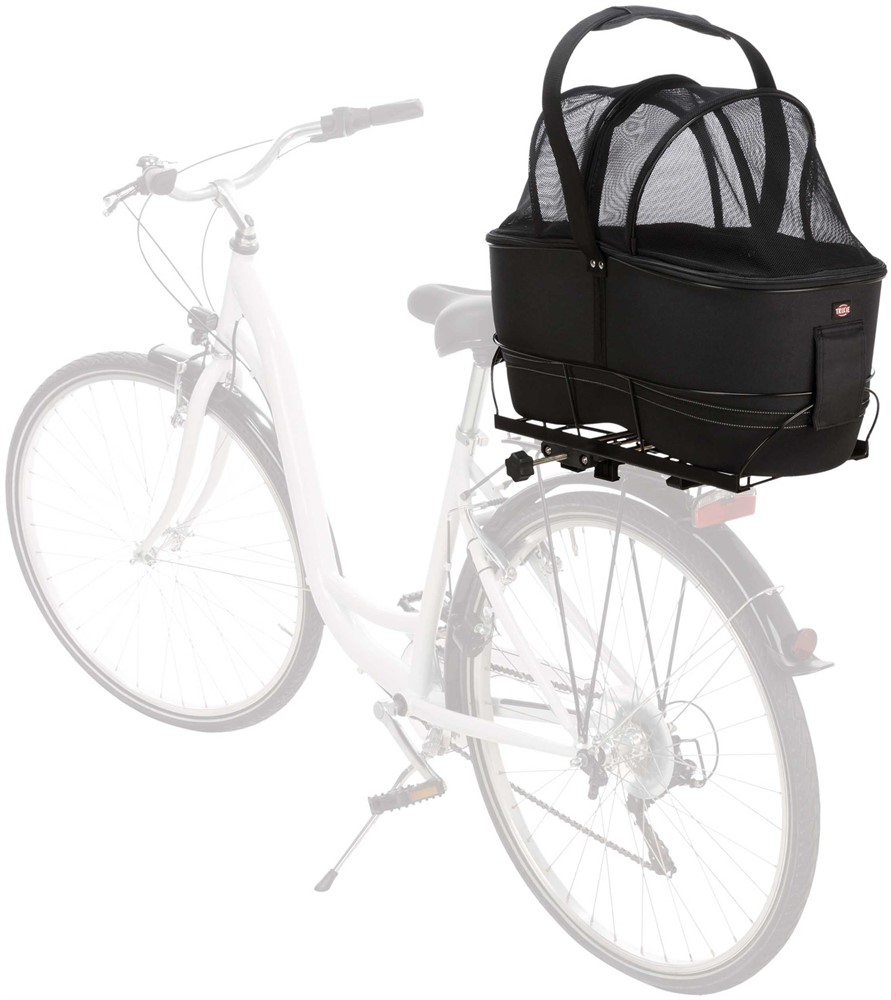 Trixie Cykelkorg Long för pakethållare – Med nätkåpa och vadderad dyna, 29×49×60 cm, svart