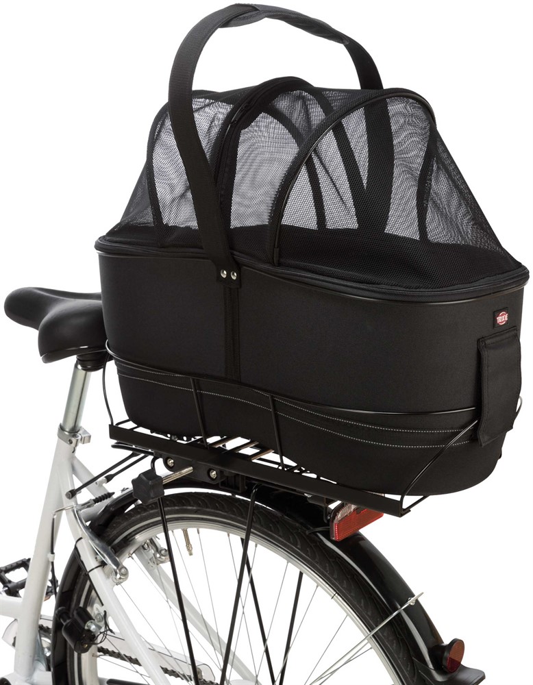 Trixie Cykelkorg Long för pakethållare – Med nätkåpa och vadderad dyna, 29×49×60 cm, svart