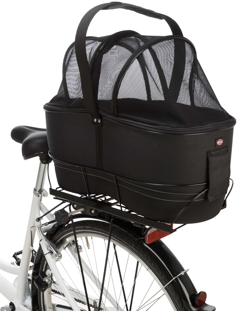 Trixie Cykelkorg Long för pakethållare – Med nätkåpa och vadderad dyna, 29×49×60 cm, svart