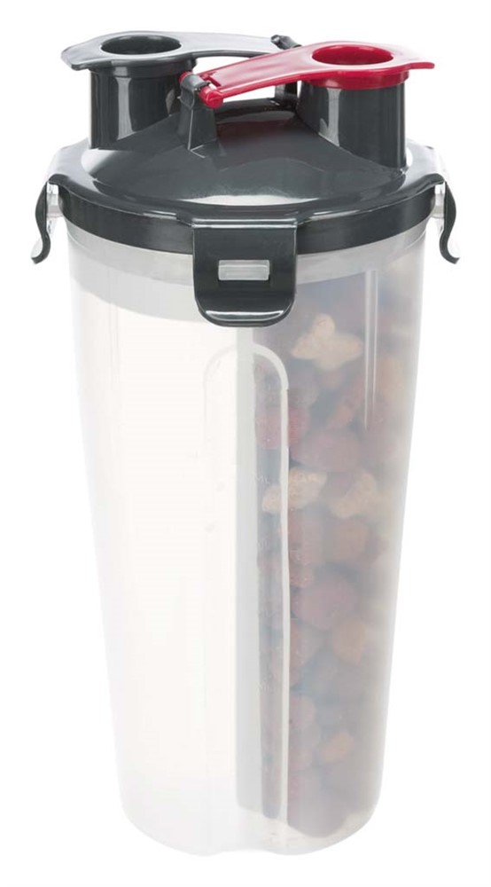 Trixie Foder- och vattenbehållare för hund – 2-i-1 reseflaska med silikonskål, 2 × 0.35 L / ø11 × 23 cm