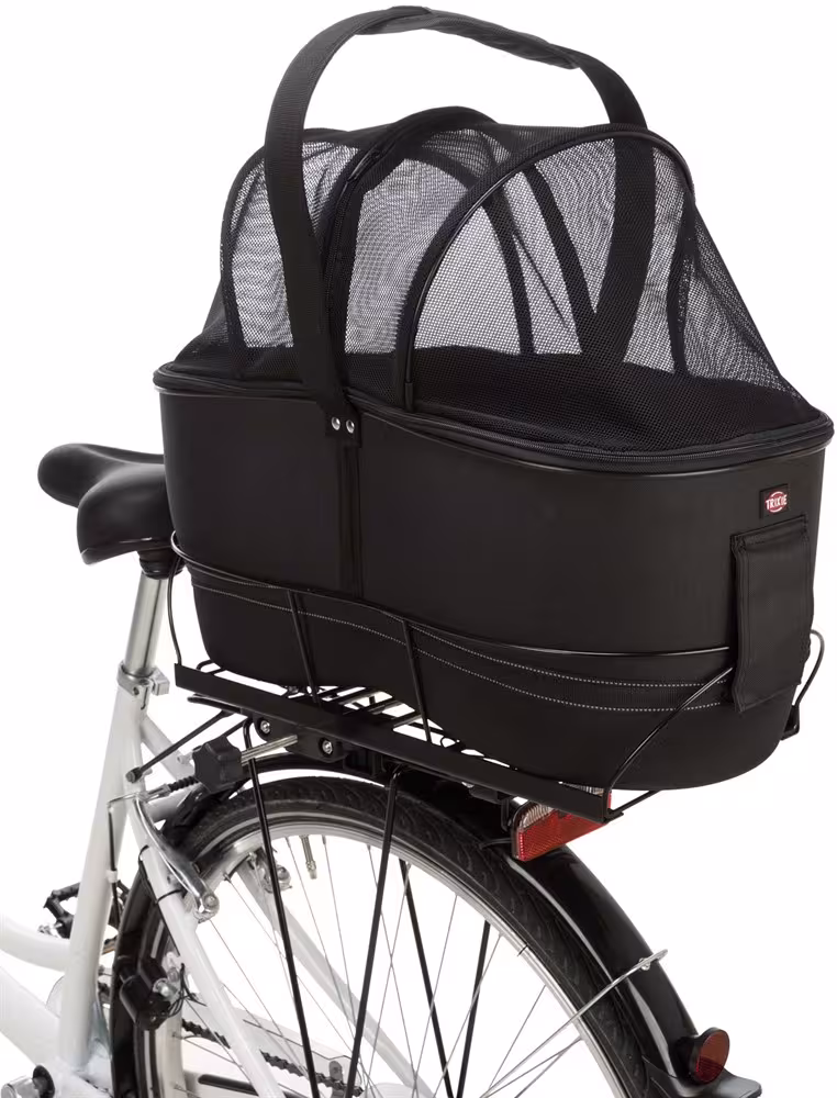Trixie Cykelkorg Long för pakethållare – Med nätkåpa och vadderad dyna, 29×49×60 cm, svart