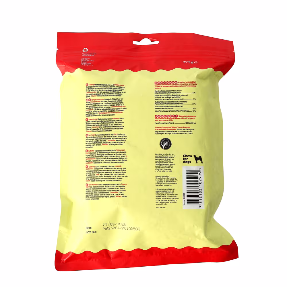 Tuggpinnar med Kyckling 375g – Dogman