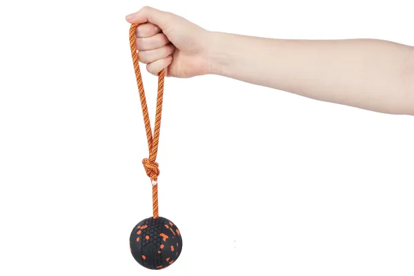 Non-stop Dogwear Dog ball on rope, Orange/black