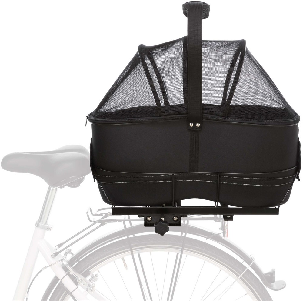 Trixie Cykelkorg Long för pakethållare – Med nätkåpa och vadderad dyna, 29×49×60 cm, svart - Svart - 13110
