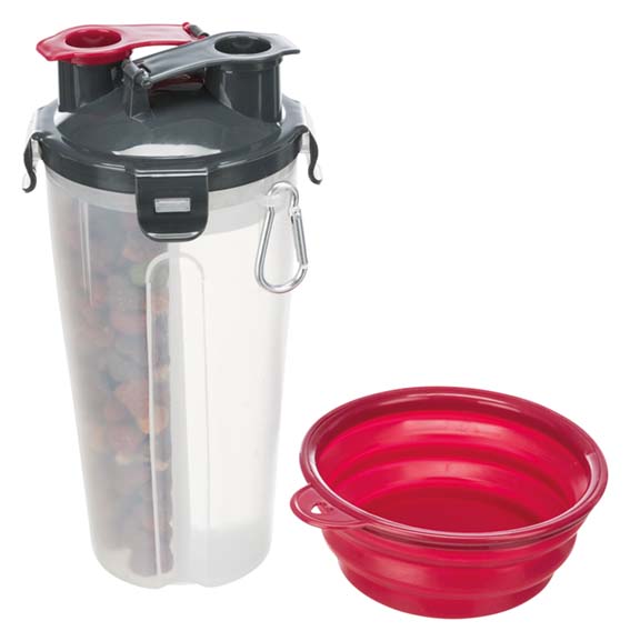 Trixie Foder- och vattenbehållare för hund – 2-i-1 reseflaska med silikonskål, 2 × 0.35 L / ø11 × 23 cm - 25019