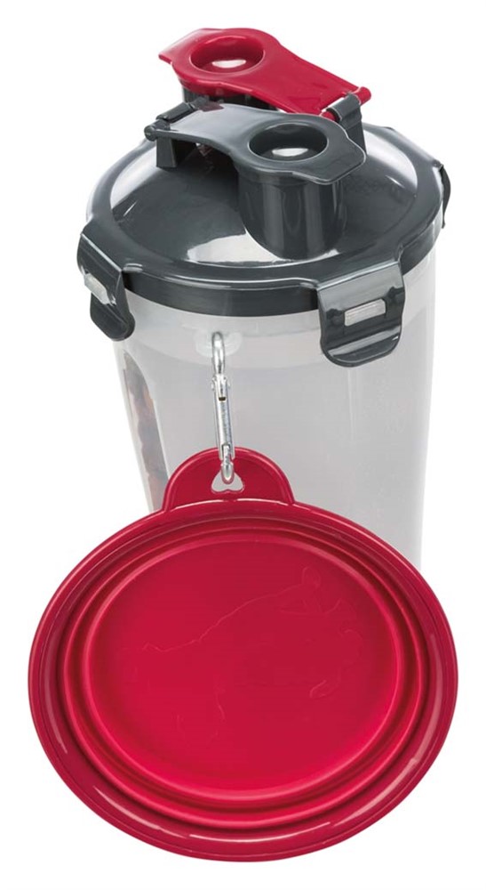 Trixie Foder- och vattenbehållare för hund – 2-i-1 reseflaska med silikonskål, 2 × 0.35 L / ø11 × 23 cm - 25019