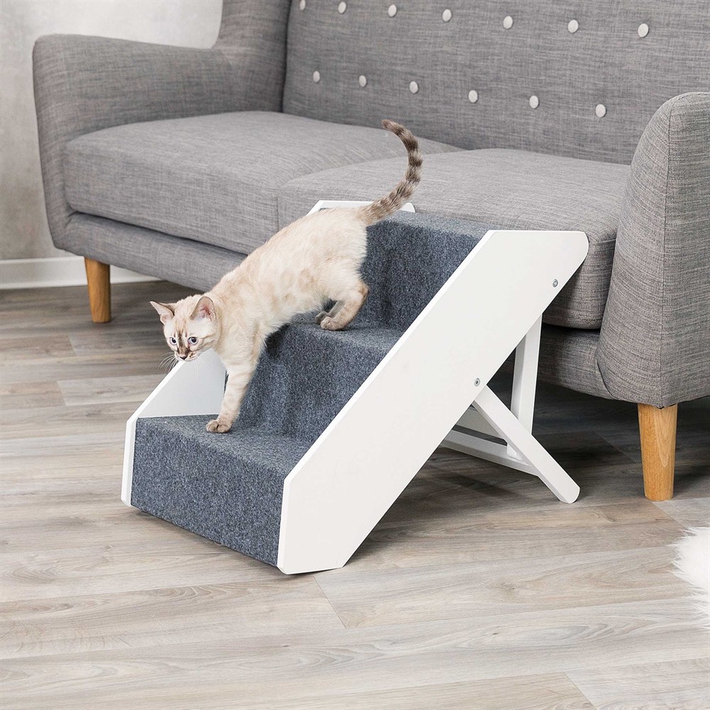 Trixie Trappa MDF – Justerbar höjd 40/44/47 cm, halkfria steg, vit, 40 × 67 cm - Vit - 39488