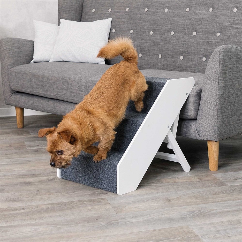 Trixie Trappa MDF – Justerbar höjd 40/44/47 cm, halkfria steg, vit, 40 × 67 cm - Vit - 39488