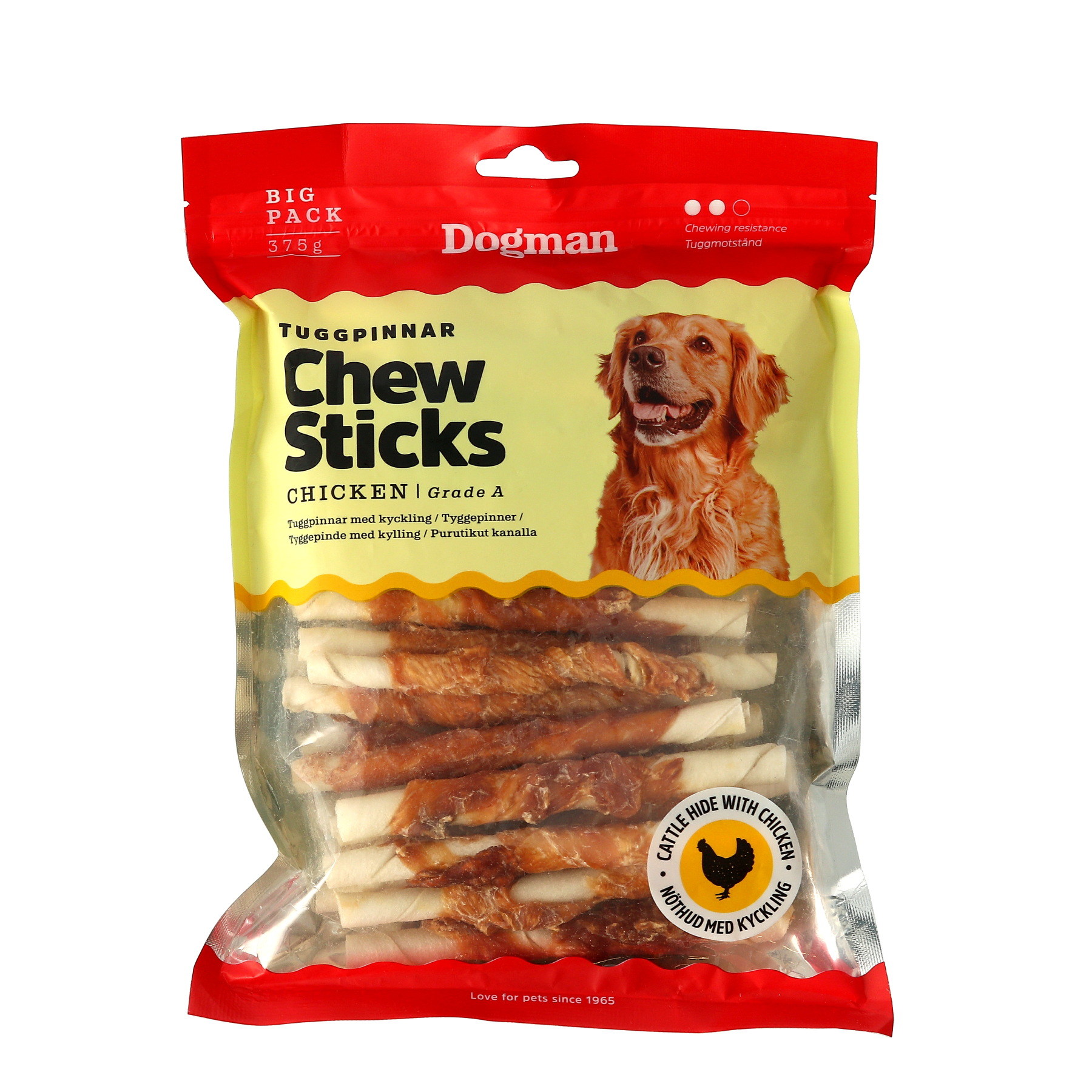 Tuggpinnar med Kyckling 375g – Dogman - 310299