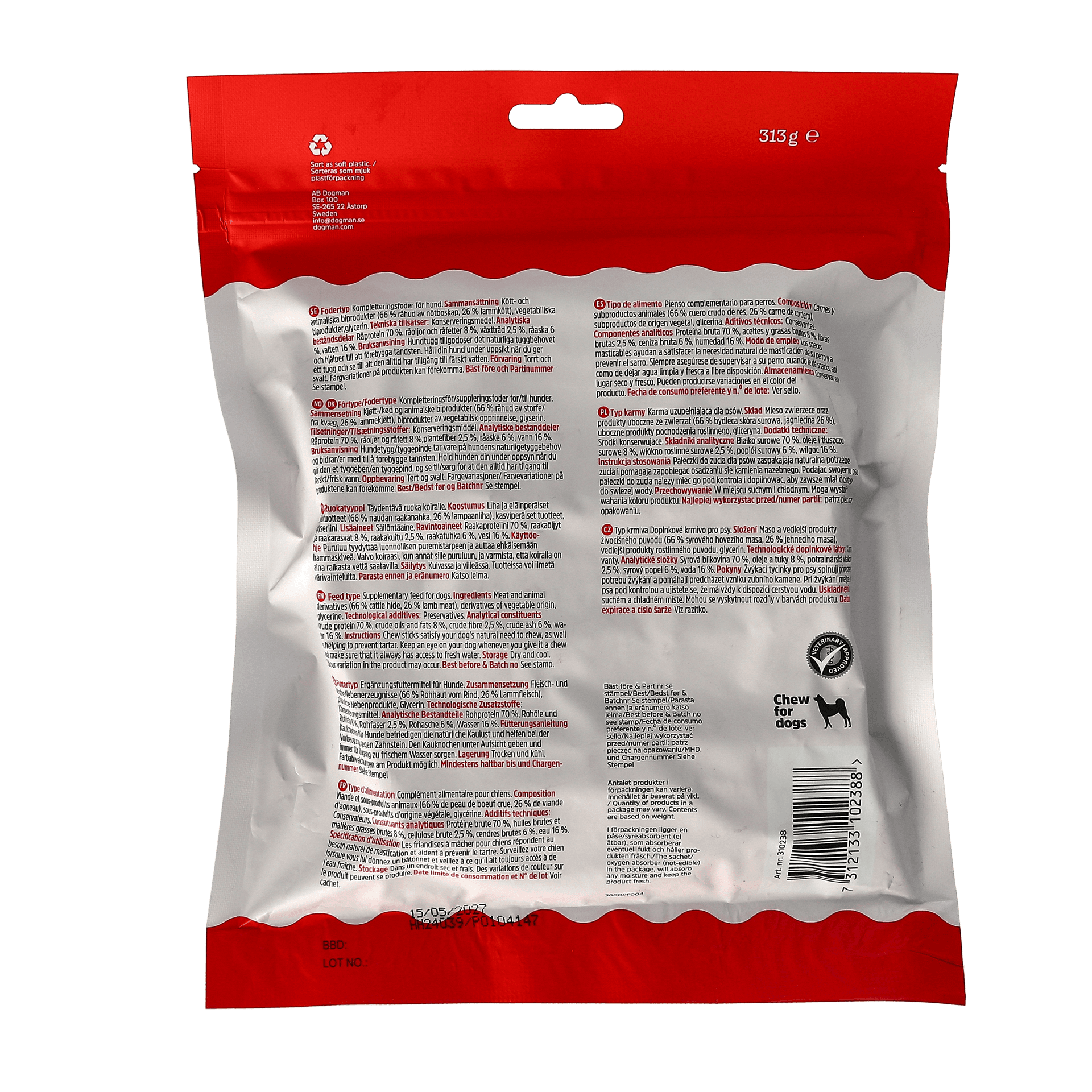 Tuggpinnar med Lamm 25-pack – Dogman - 310238